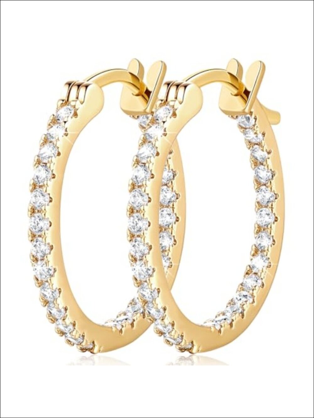 14K Gold Plated Hoop Earrings Cubic Zirconia Hypoallergenic